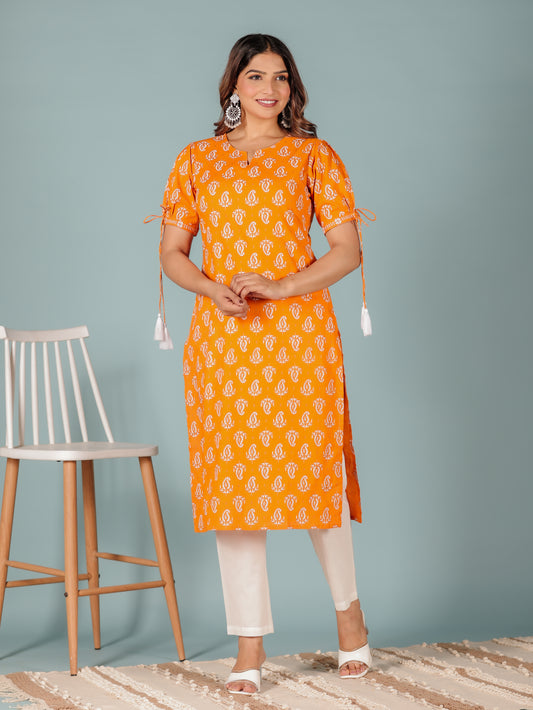 Soft Cotton Paisley Straight Orange Kurta