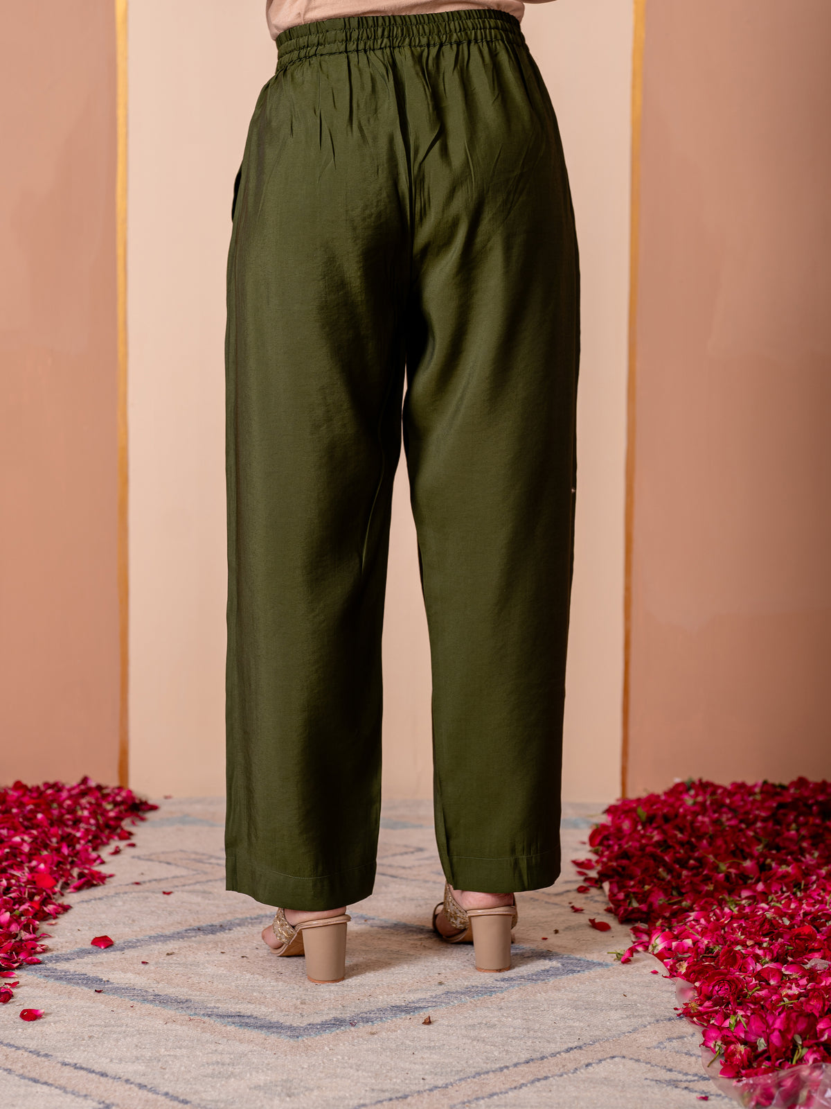 Chanderi Solid Green Trousers Trousers