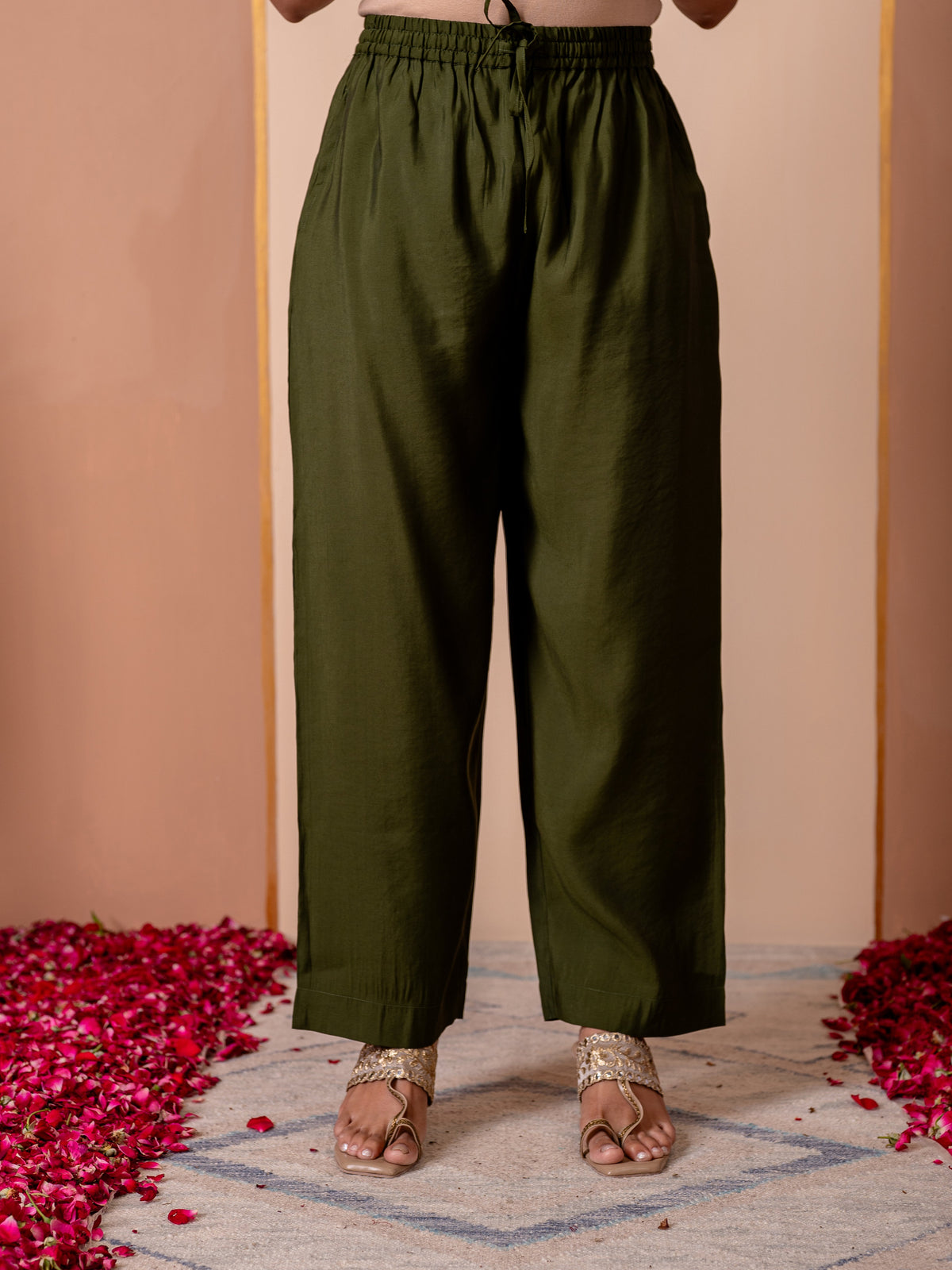 Embroidered Chanderi Solid Flared Green Kurta
