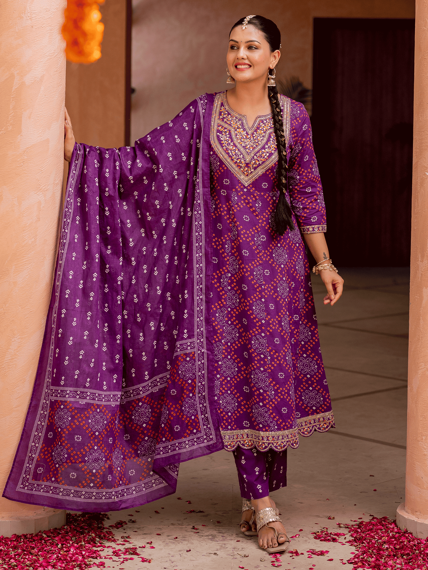 Cotton voile Bandhani Purple Dupatta