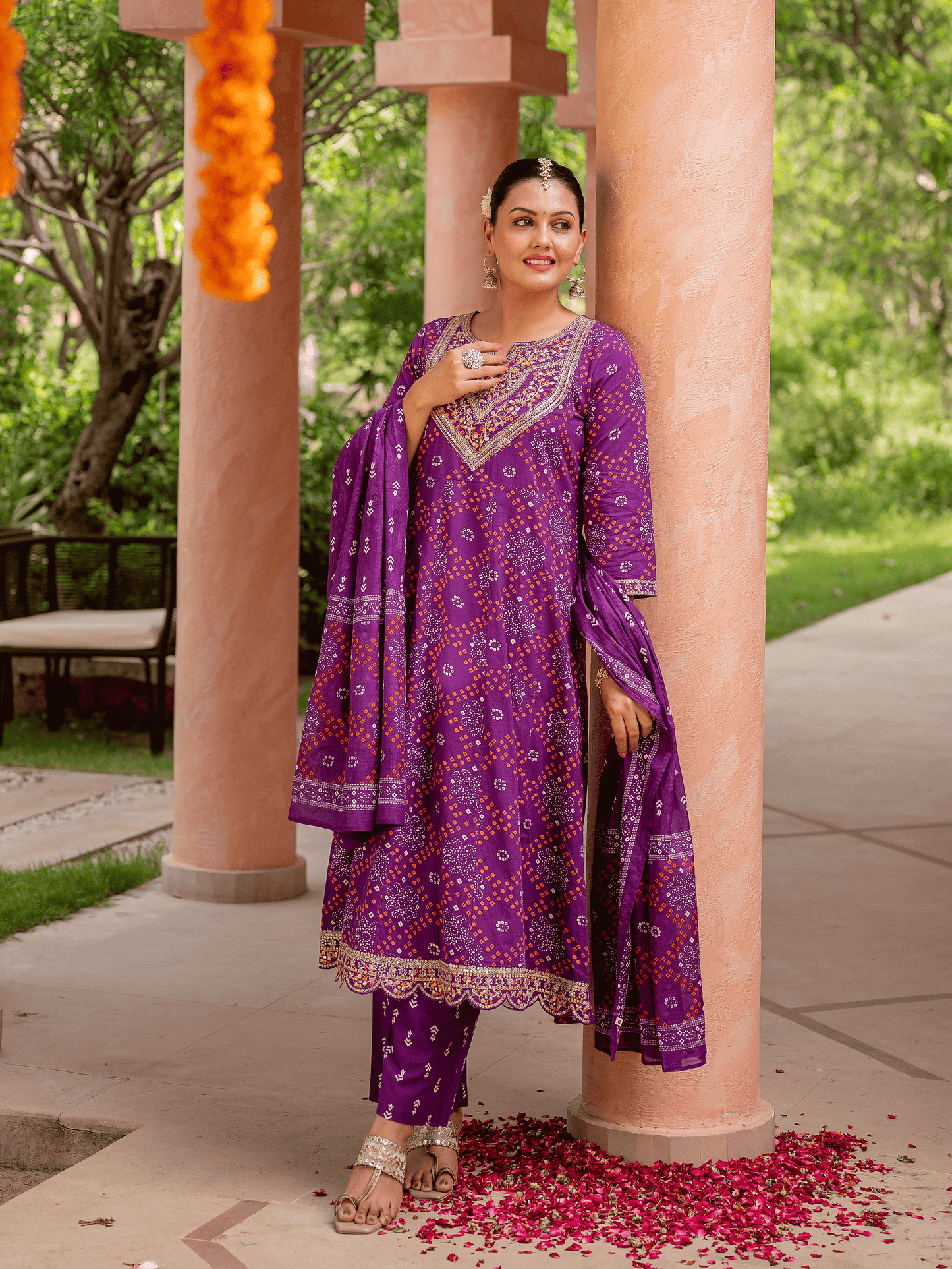 Cotton voile Bandhani Purple Dupatta