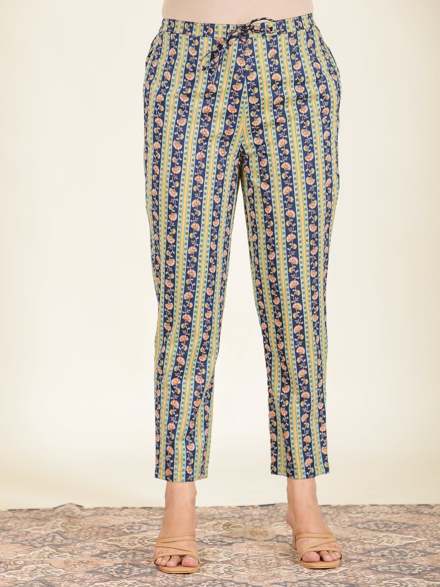 Soft Cotton Floral Indigo blue Tapered Trousers