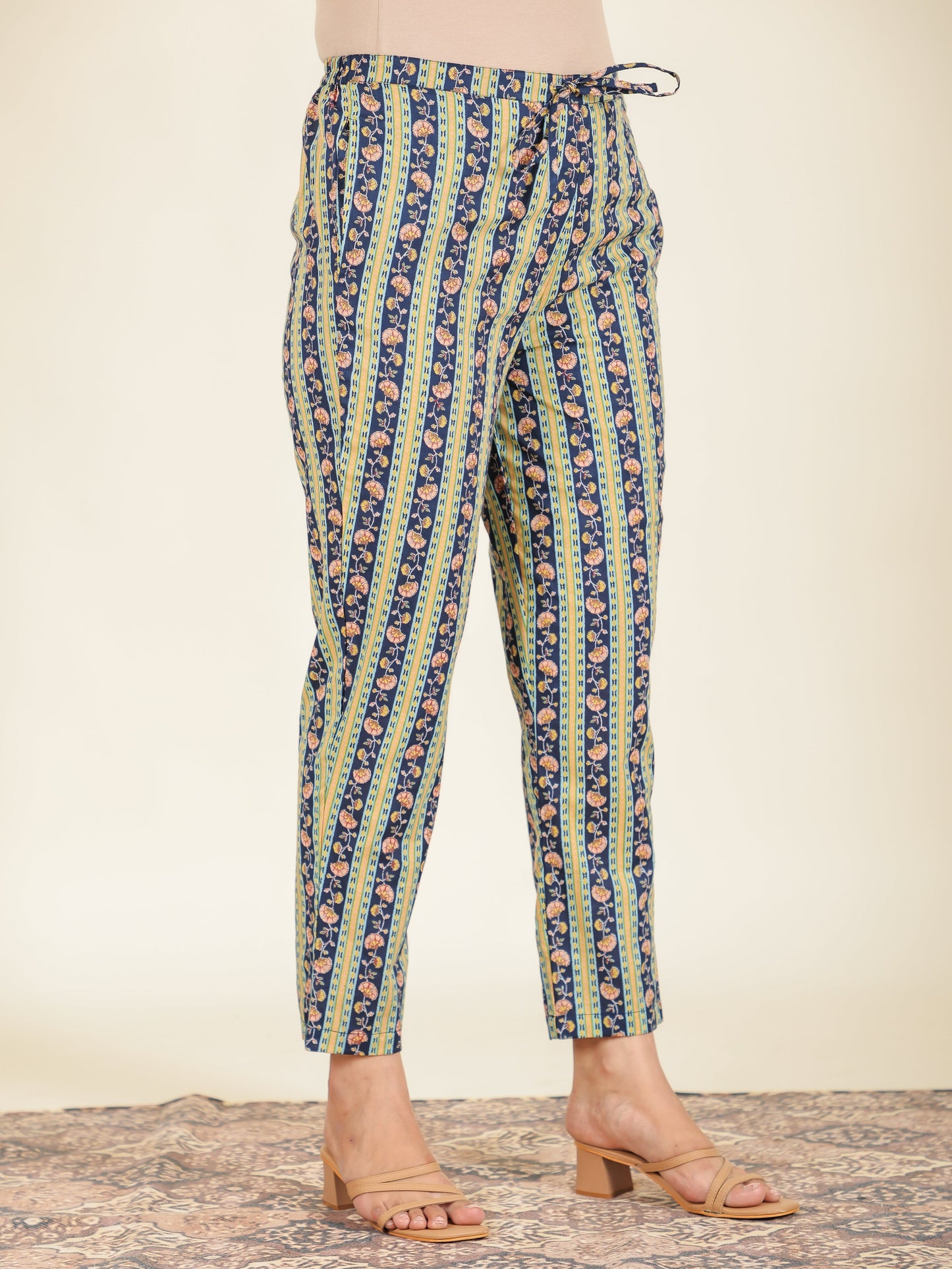 Soft Cotton Floral Indigo blue Tapered Trousers