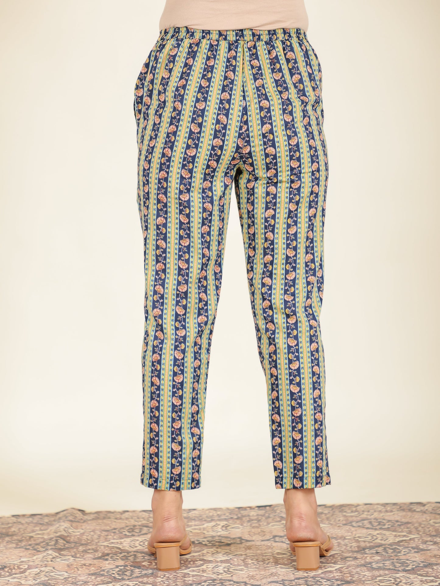 Soft Cotton Floral Indigo blue Tapered Trousers