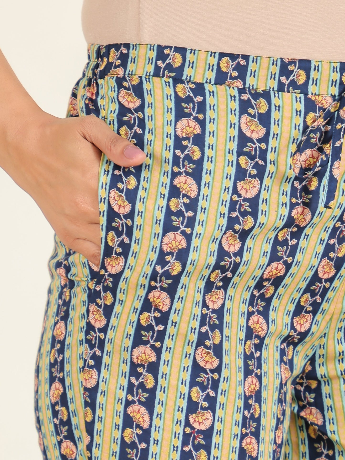 Soft Cotton Floral Indigo blue Tapered Trousers