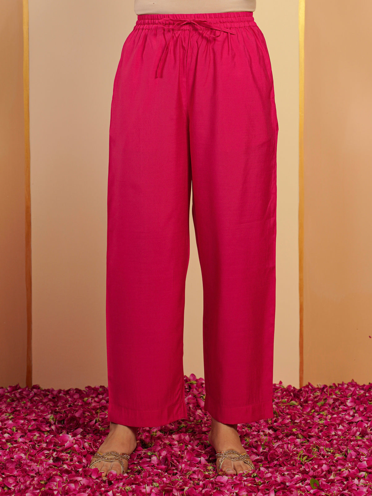 chanderi solid pink trousers