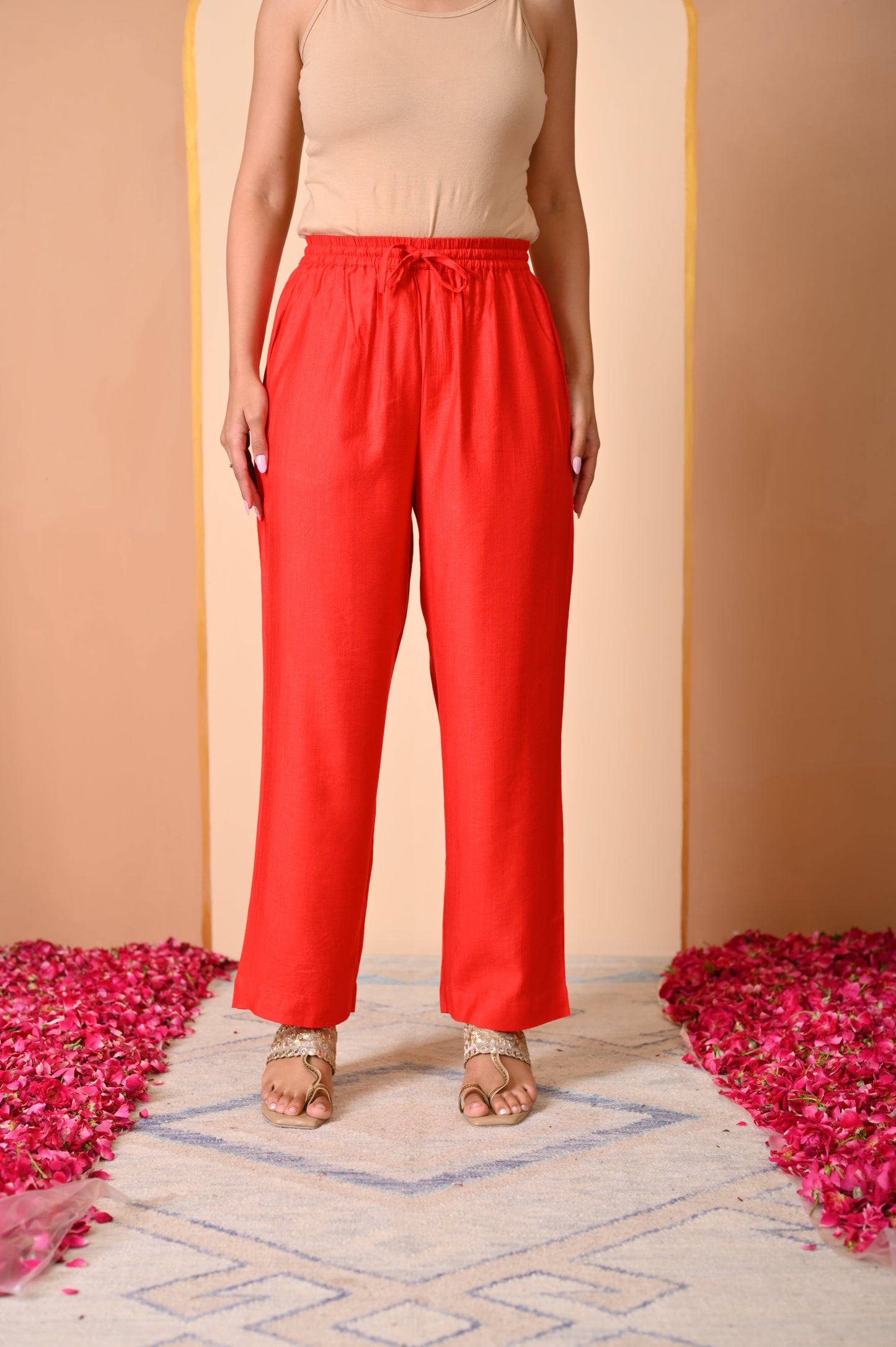 Blended silk Solid Red Palazzo