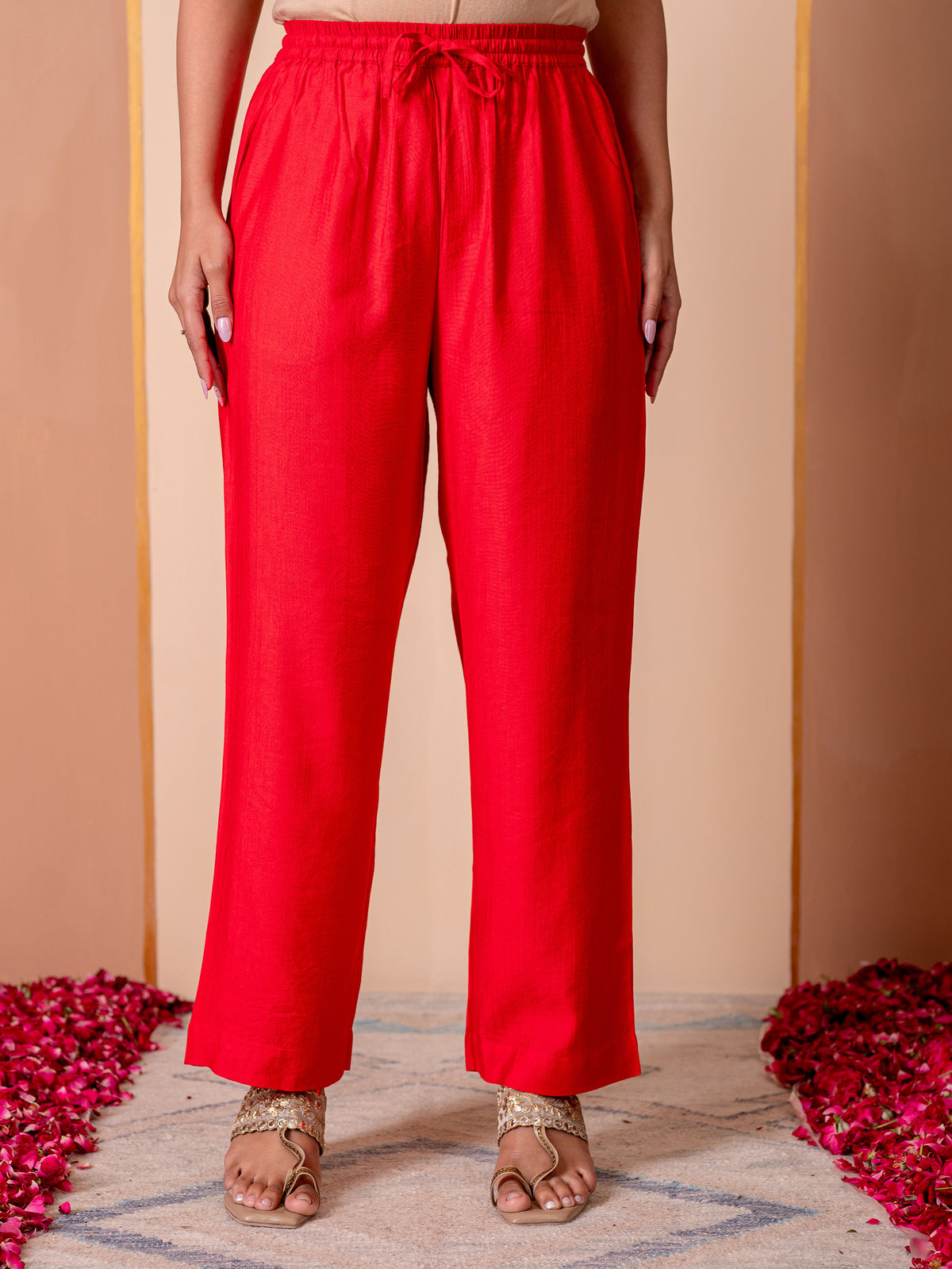 Blended Silk Solid Red Palazzo