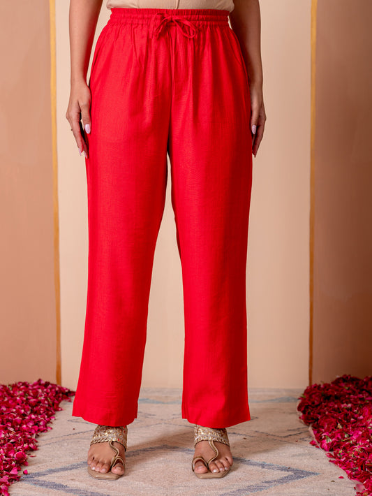 Blended Silk Solid Red Palazzo
