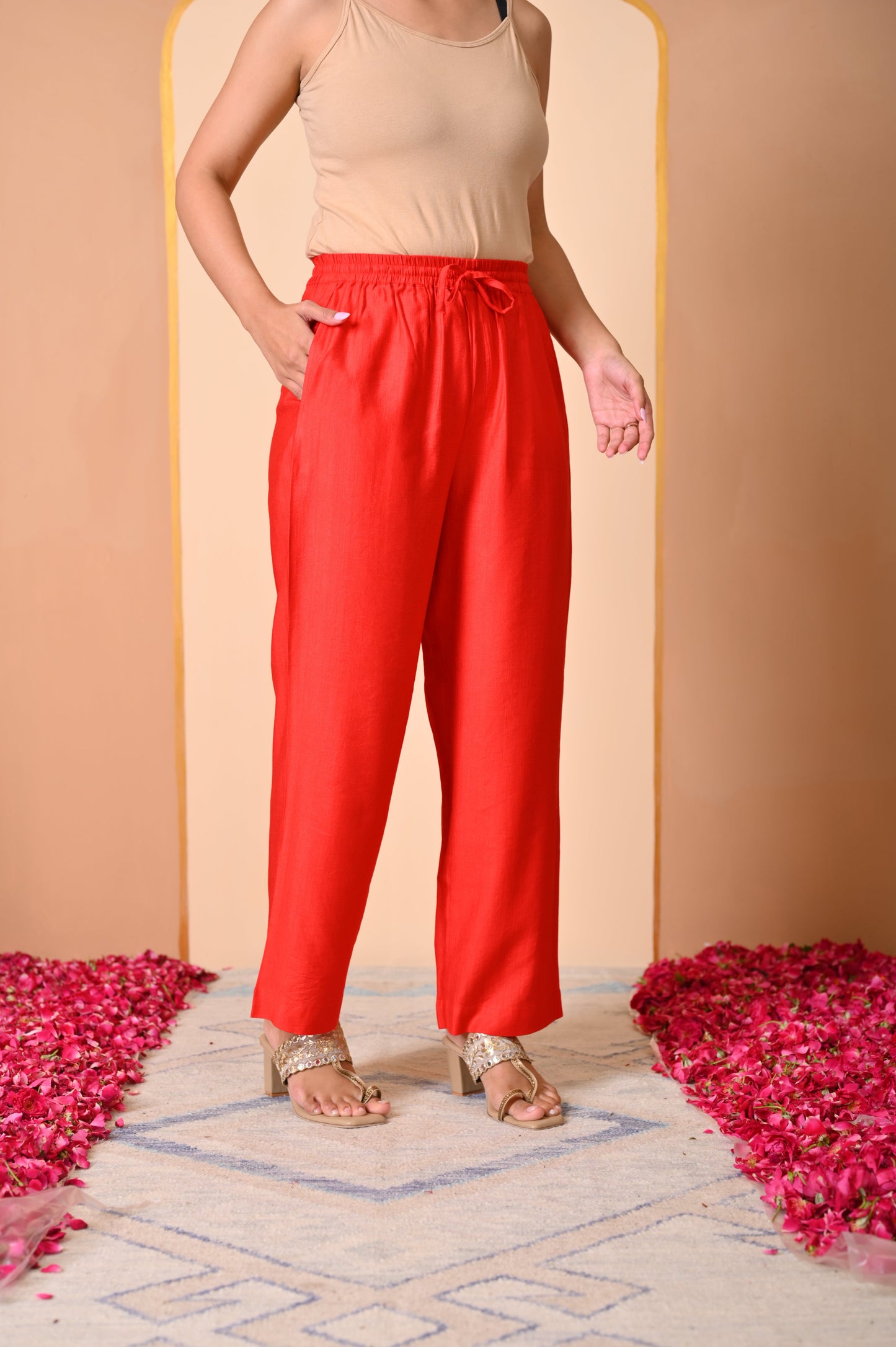 Blended silk Solid Red Palazzo