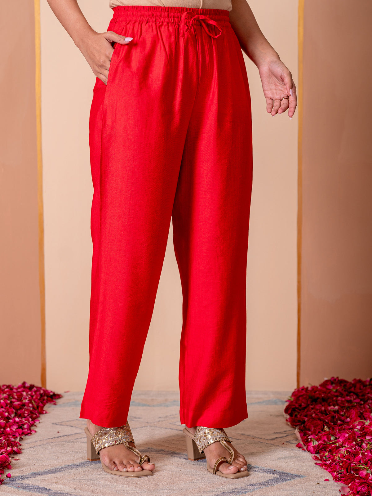 Blended Silk Solid Red Palazzo