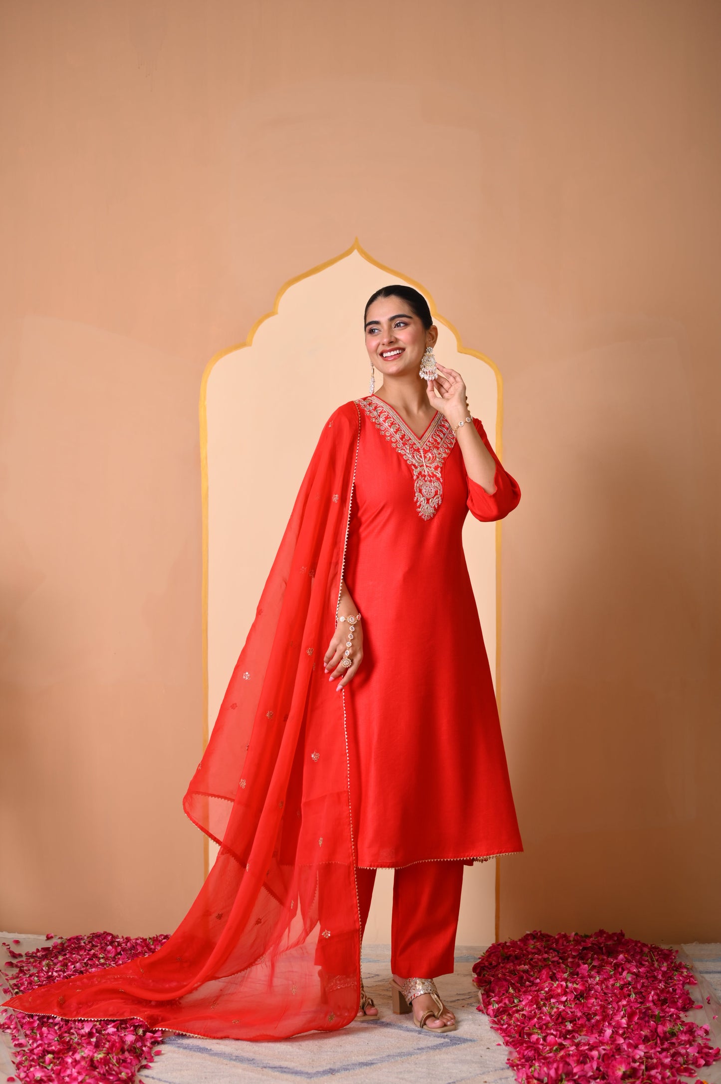Organza Solid Crop Red Dupatta