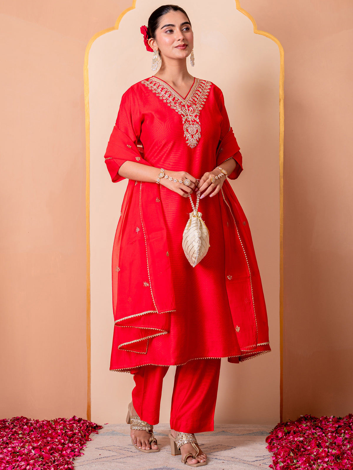 Organza Solid Crop Red Dupatta