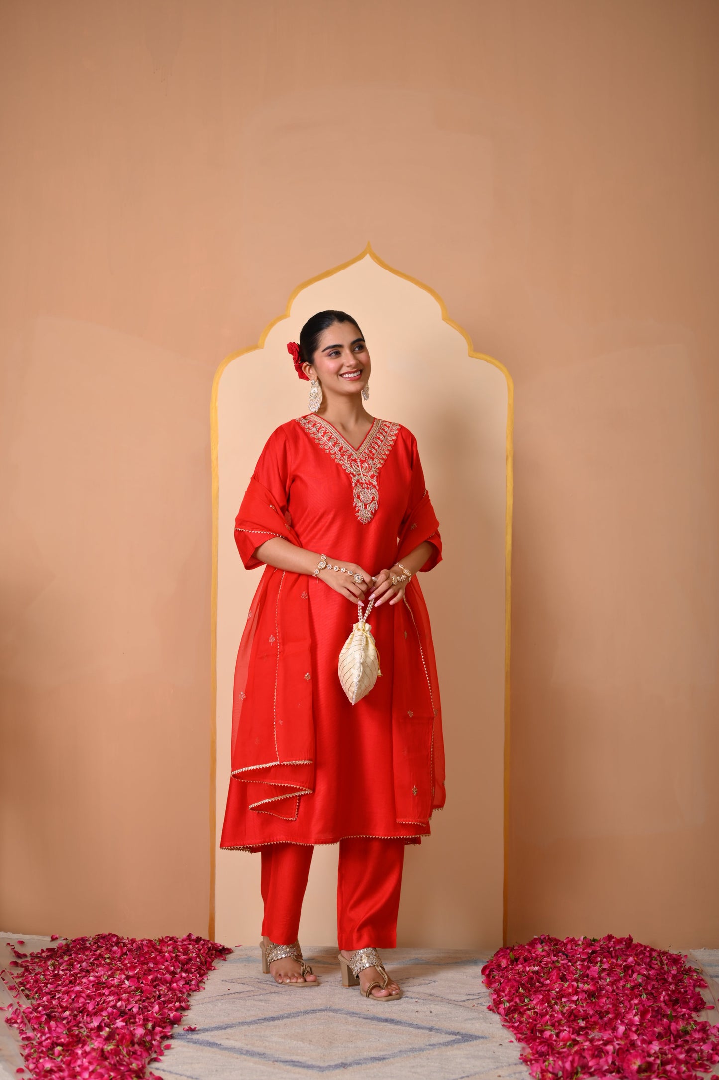 Organza Solid Crop Red Dupatta