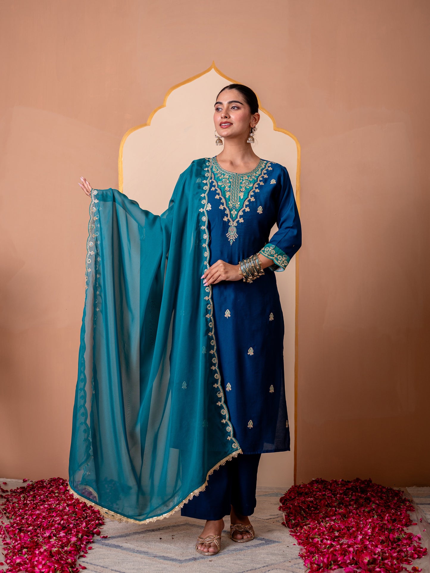 Embroidered Organza Ombre Blue Dupatta