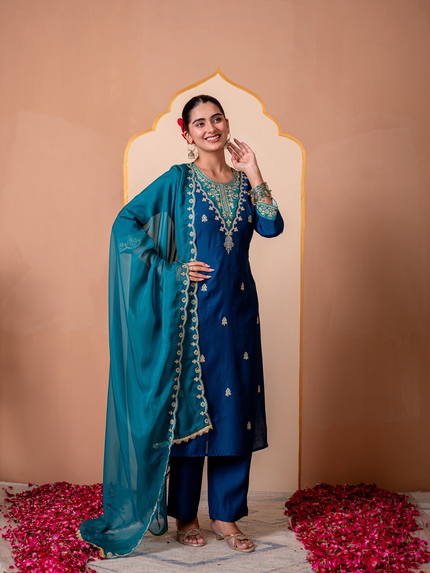 Embroidered Organza Ombre Blue Dupatta