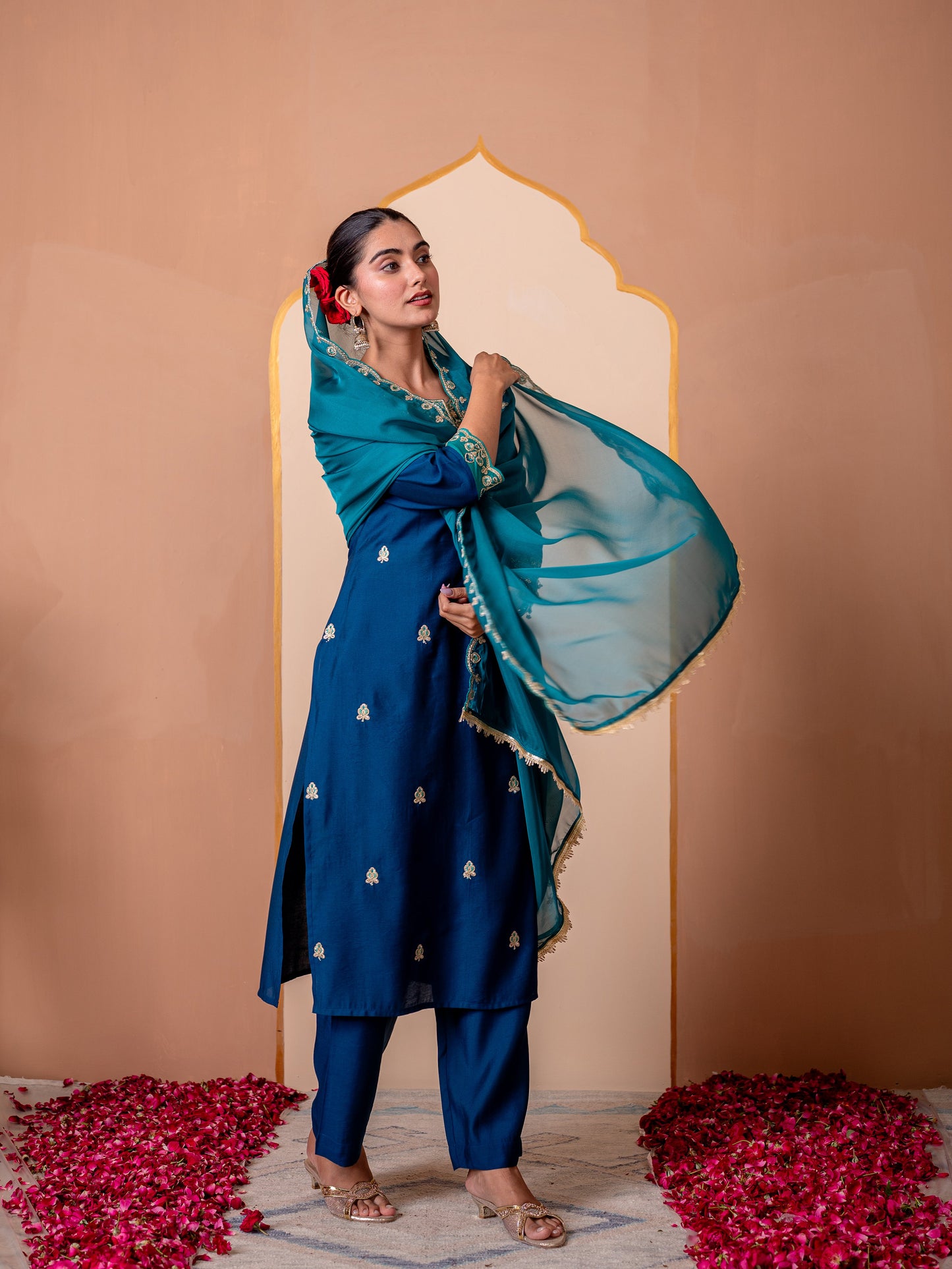 Embroidered Organza Ombre Blue Dupatta