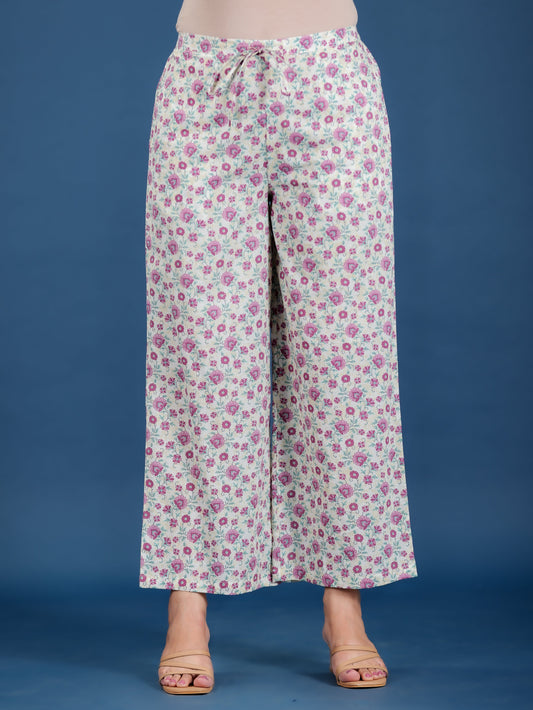 Soft Cotton Floral Cream Palazzo