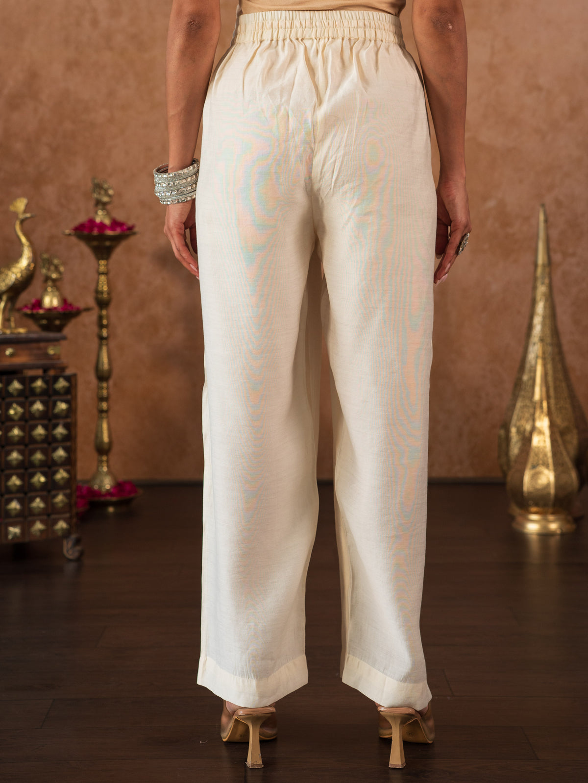 Embroidered Chanderi Solid Flared Off White Kurta