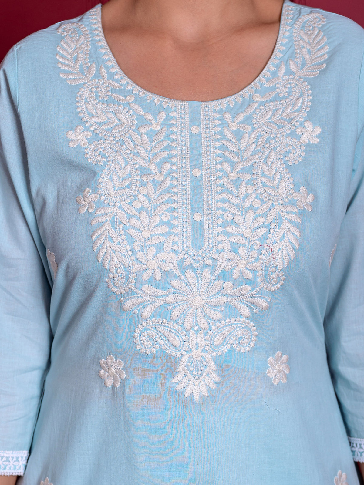 Embroidered Soft Cotton Solid Straight Blue Kurta