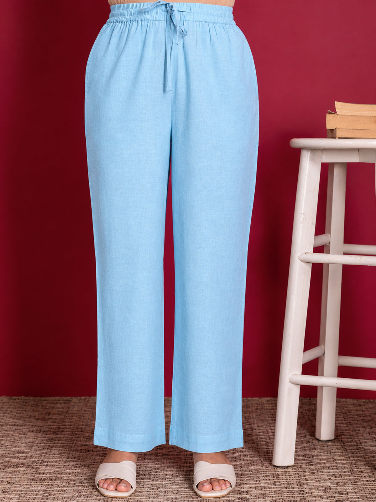 Embroidered Soft Cotton Solid Straight Blue Kurta