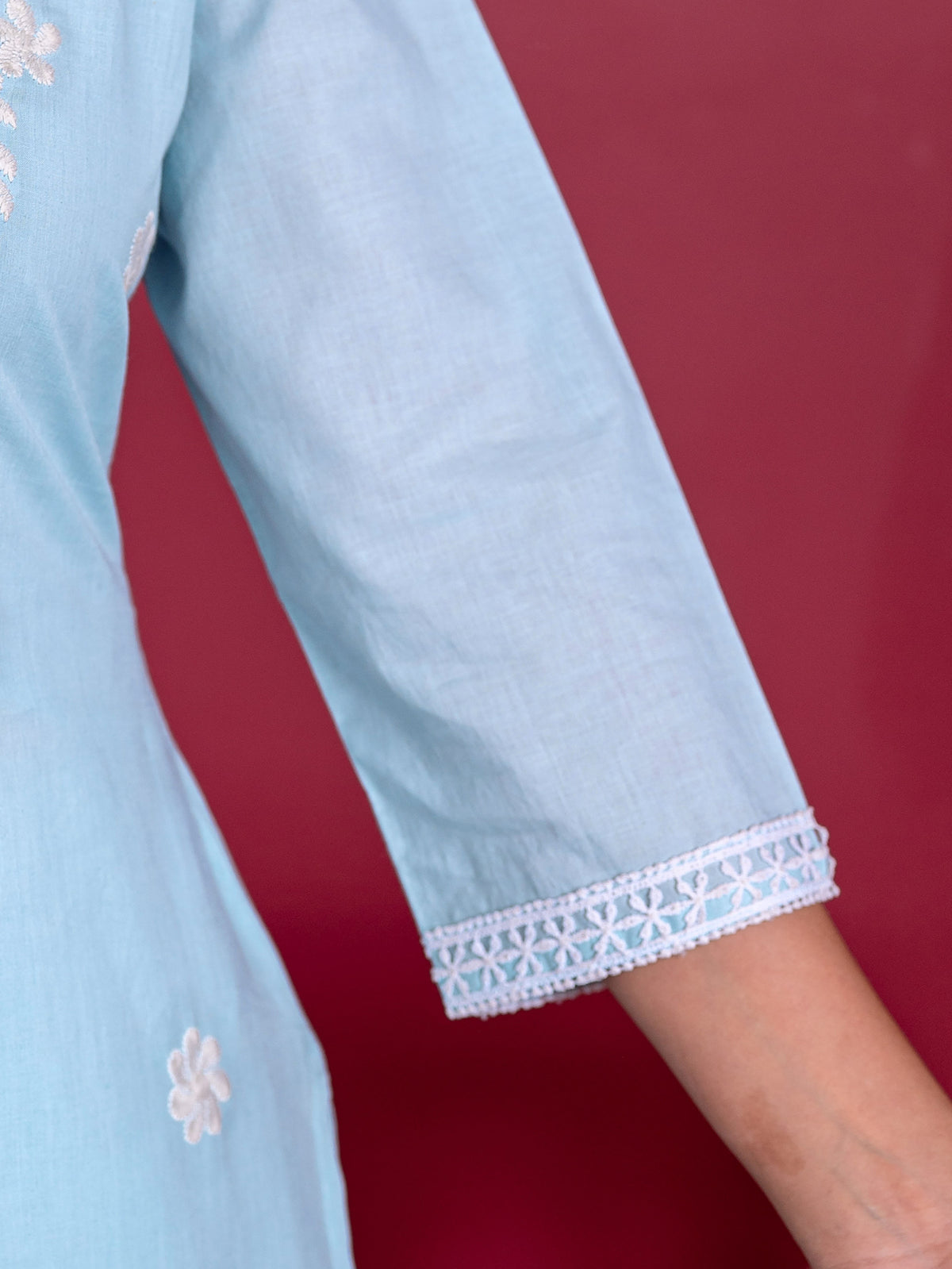 Embroidered Soft Cotton Solid Straight Blue Kurta