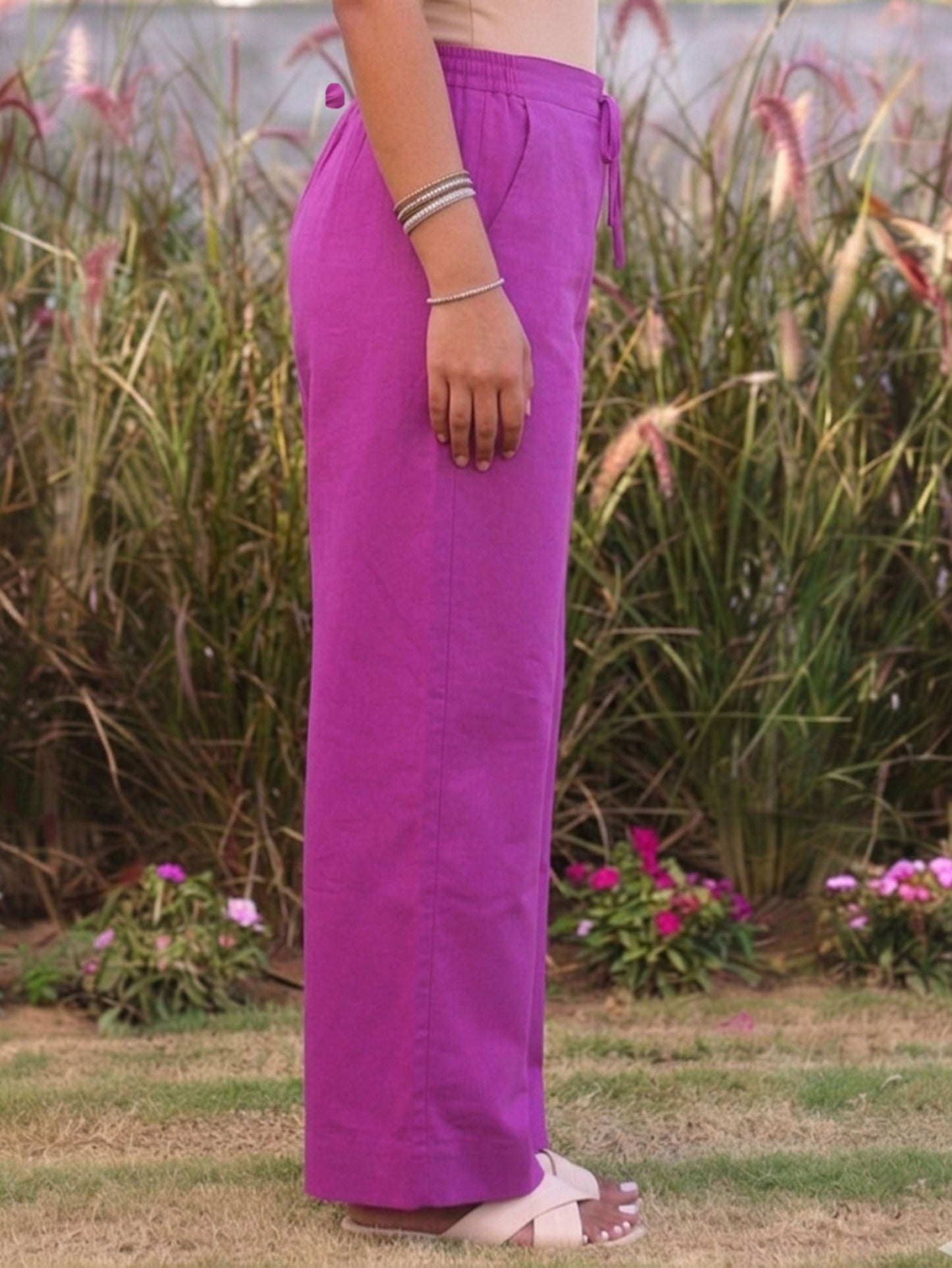 Soft cotton Solid Purple Straight Trousers