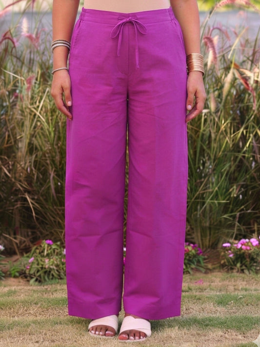Soft cotton Solid Purple Straight Trousers