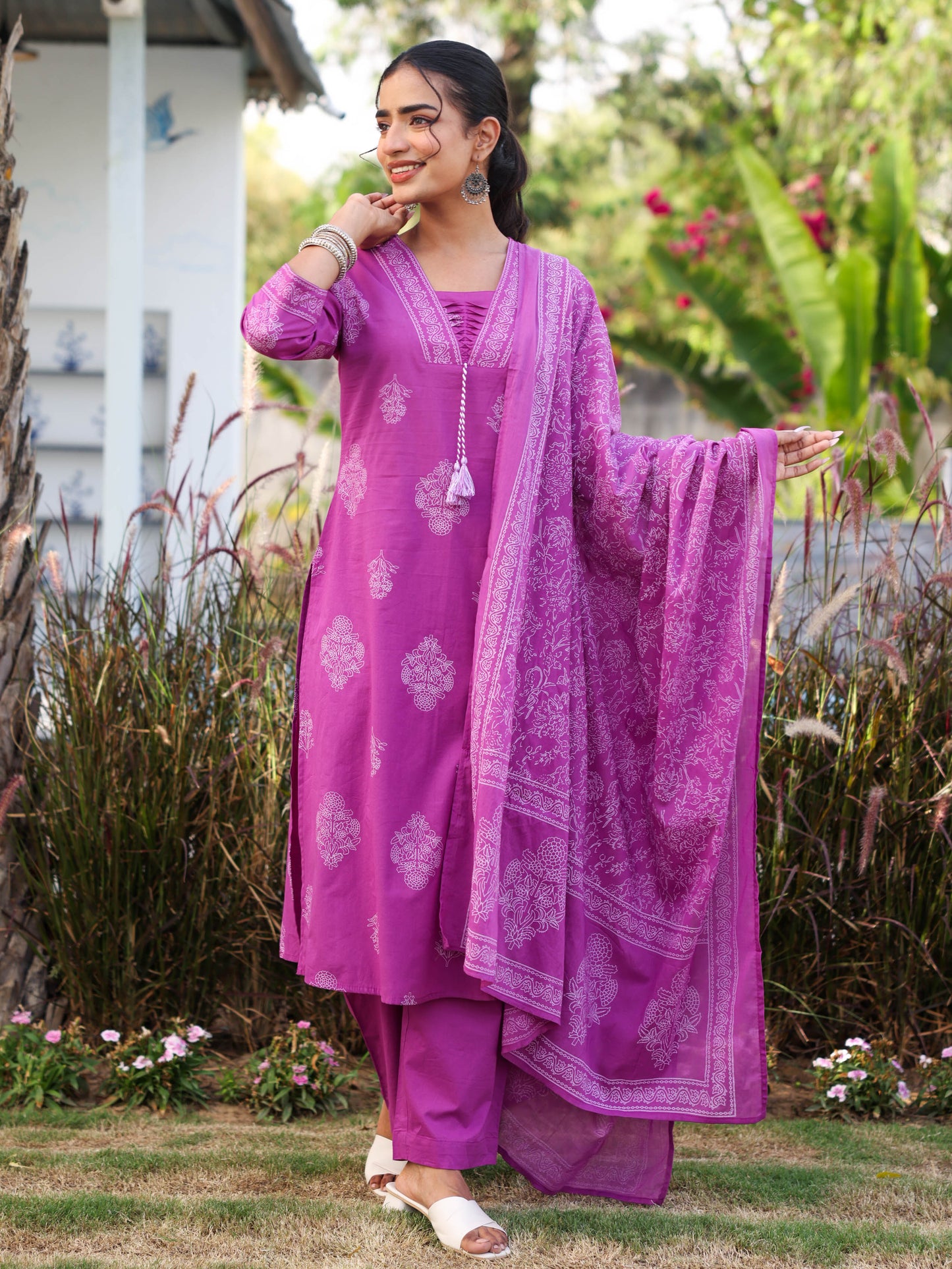 Cotton voile Floral Purple Dupatta