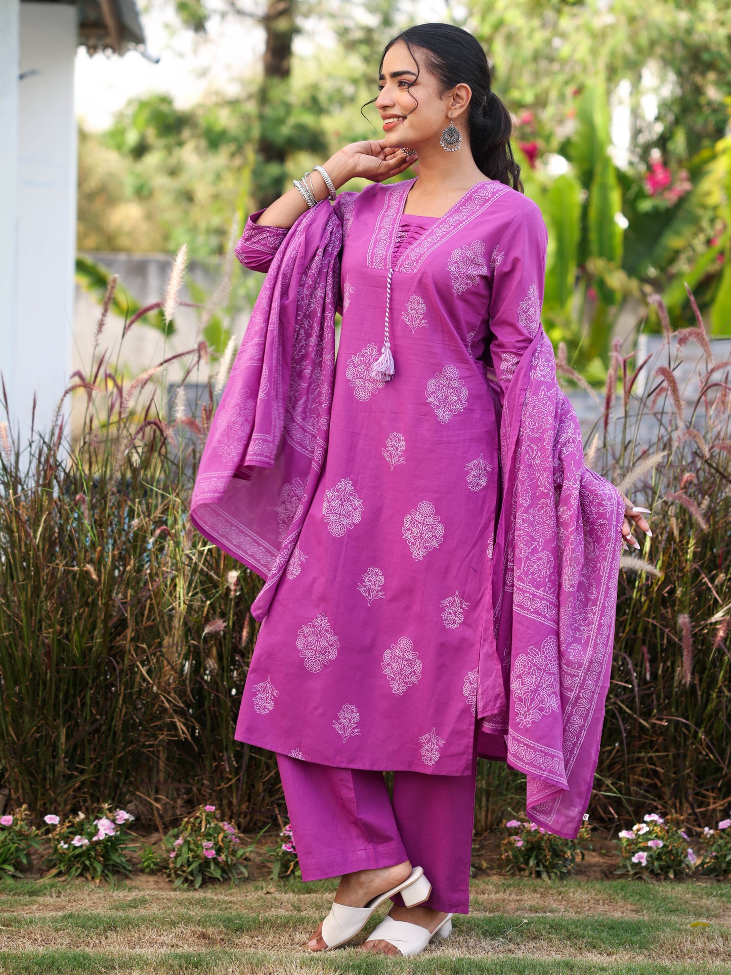 Cotton voile Floral Purple Dupatta