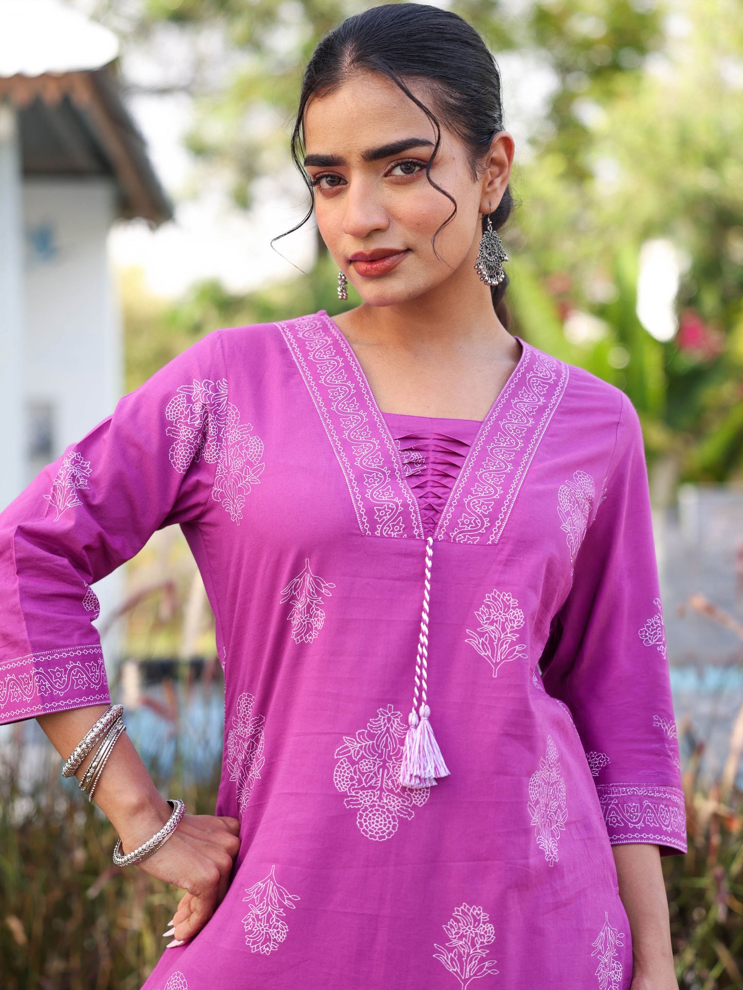 Soft cotton Floral Straight Purple Kurta