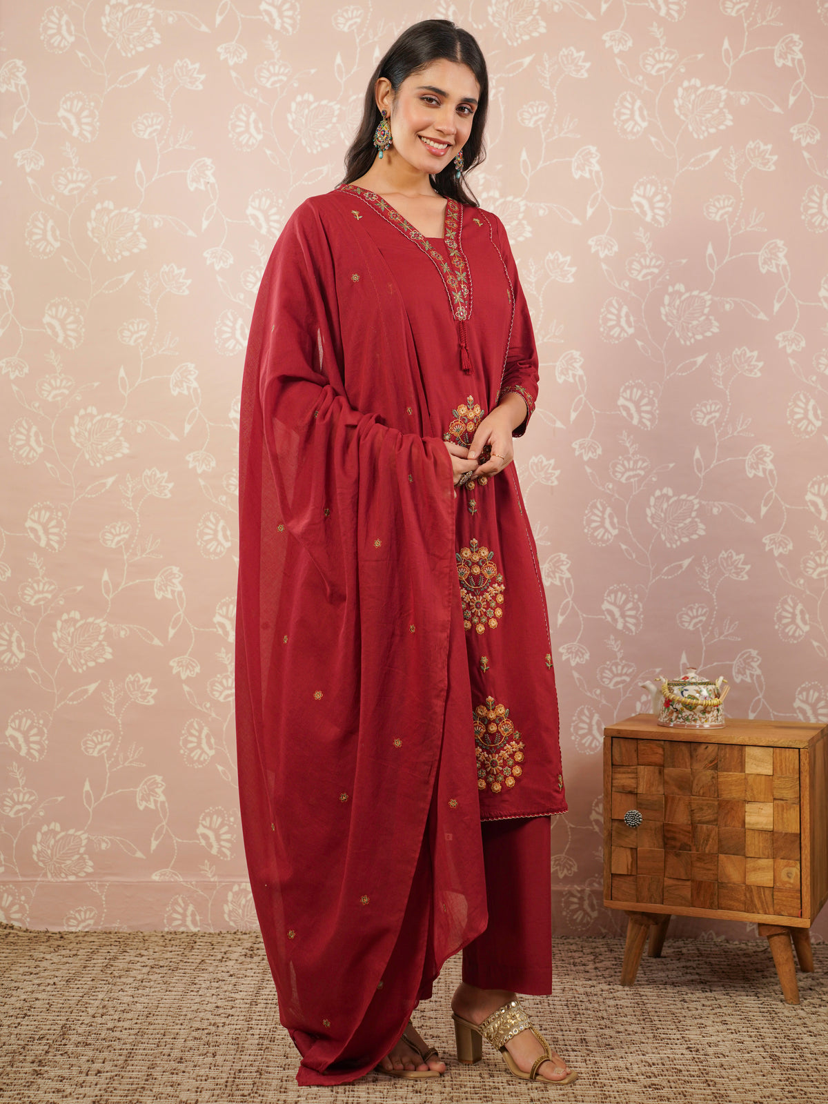 cotton voile solid rust dupatta