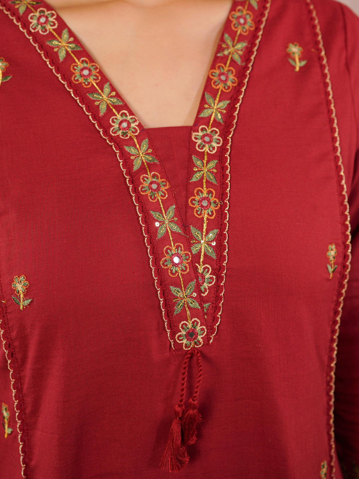 Embroidered soft cotton solid straight rust kurta