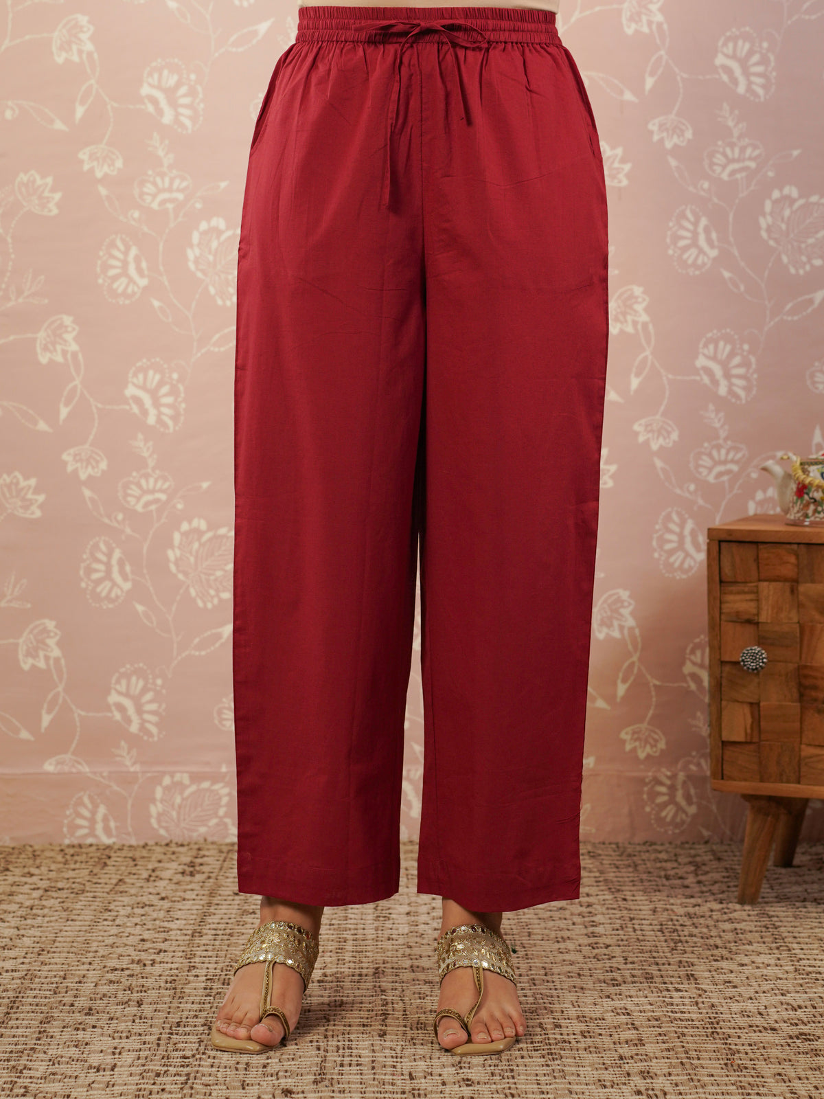 Embroidered soft cotton solid straight rust kurta