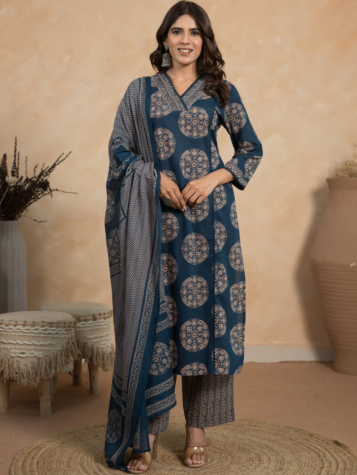 Cotton Voile Butti Indigo Blue Dupatta