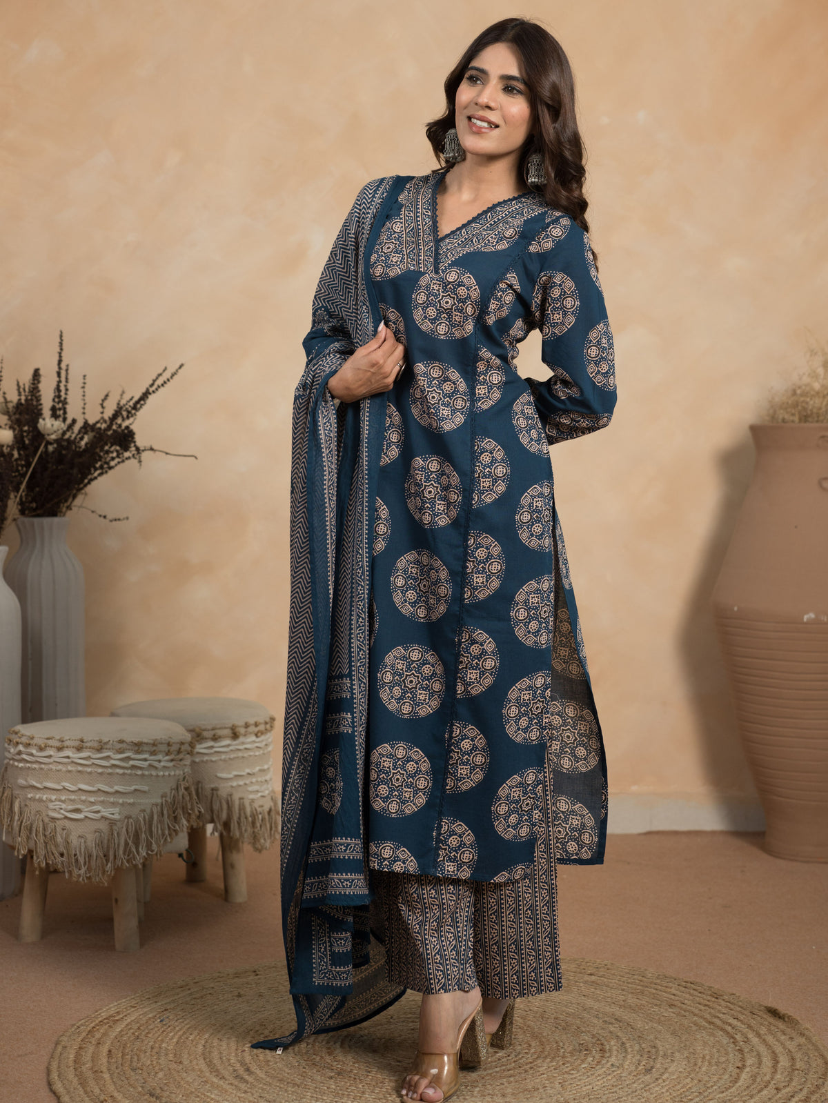 Cotton Voile Butti Indigo Blue Dupatta