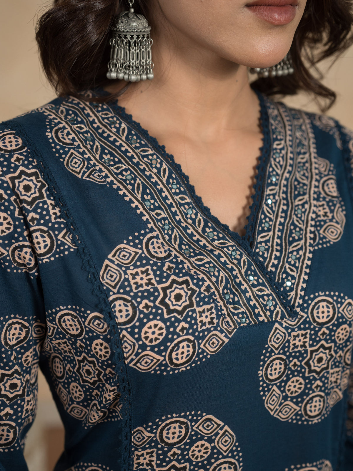 Embroidered Soft Cotton Butta Straight Indigo Blue Kurta