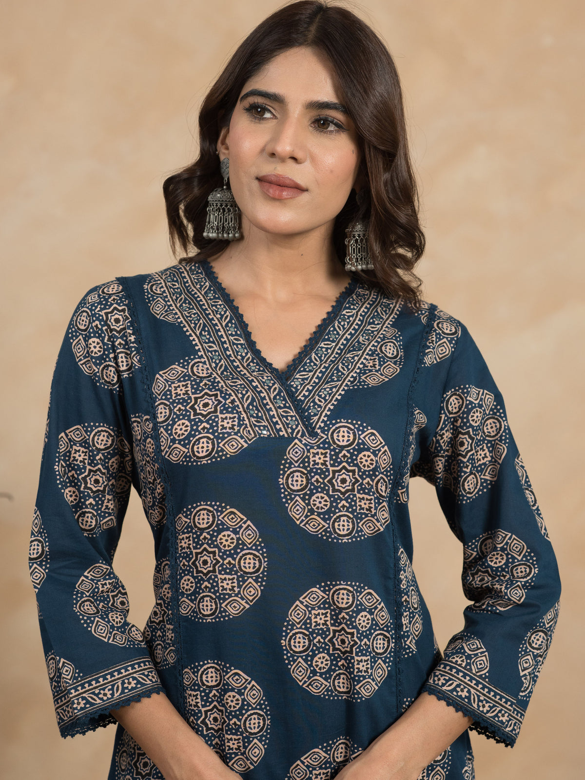 Embroidered Soft Cotton Butta Straight Indigo Blue Kurta