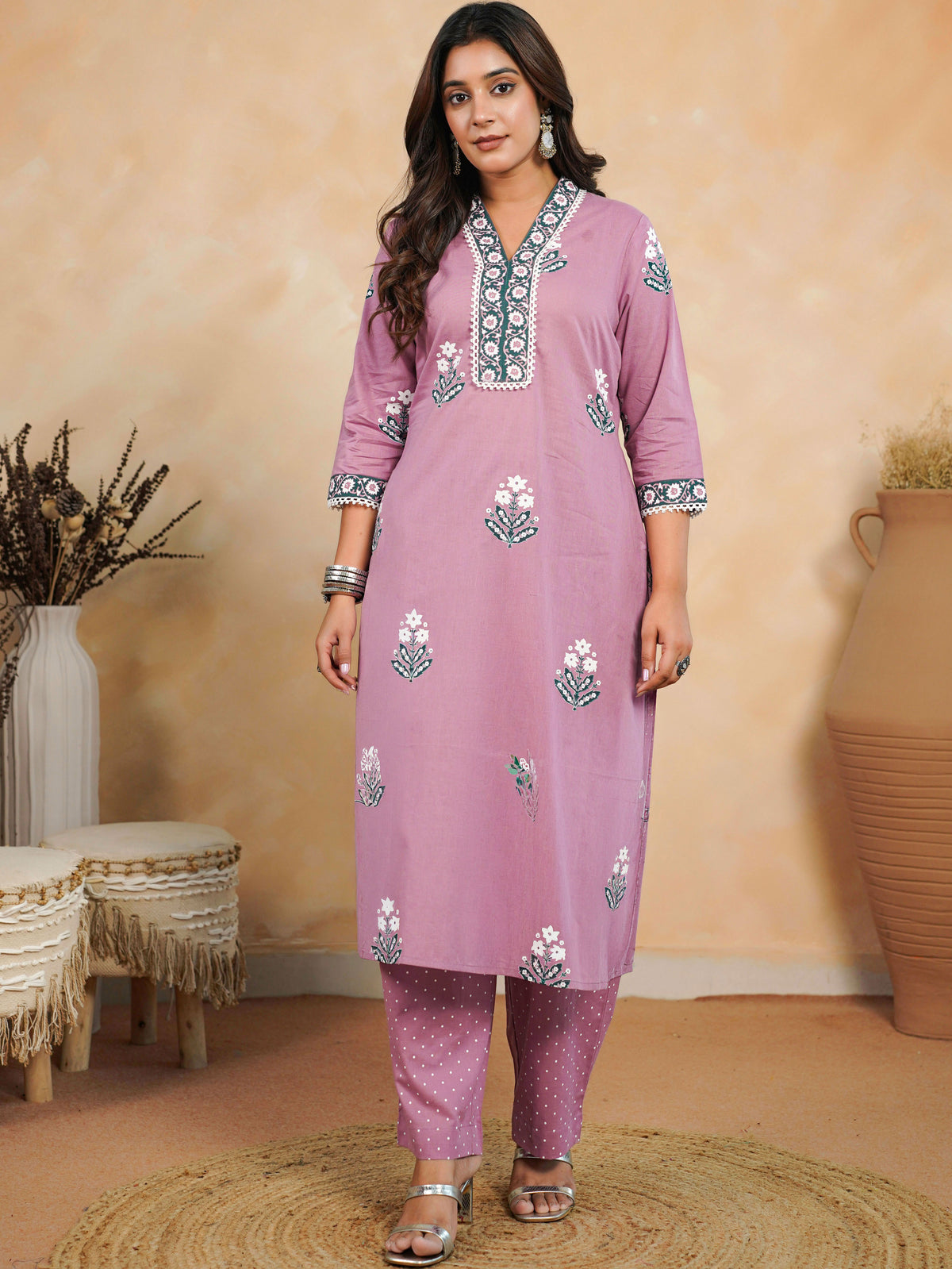 Soft Cotton Butta Straight Dusty Pink Kurta