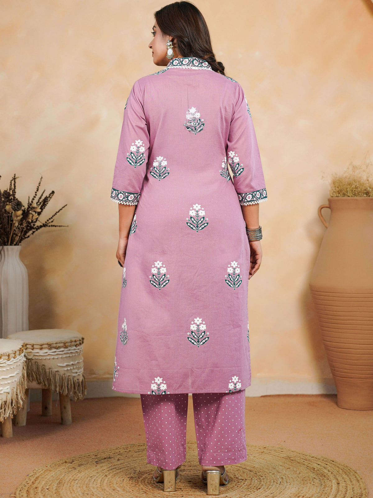 Soft Cotton Butta Straight Dusty Pink Kurta
