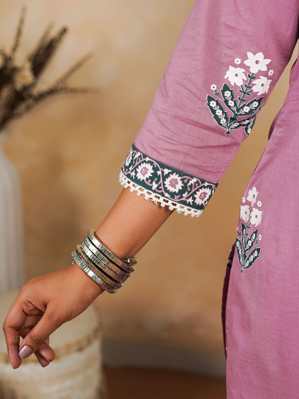 Soft Cotton Butta Straight Dusty Pink Kurta