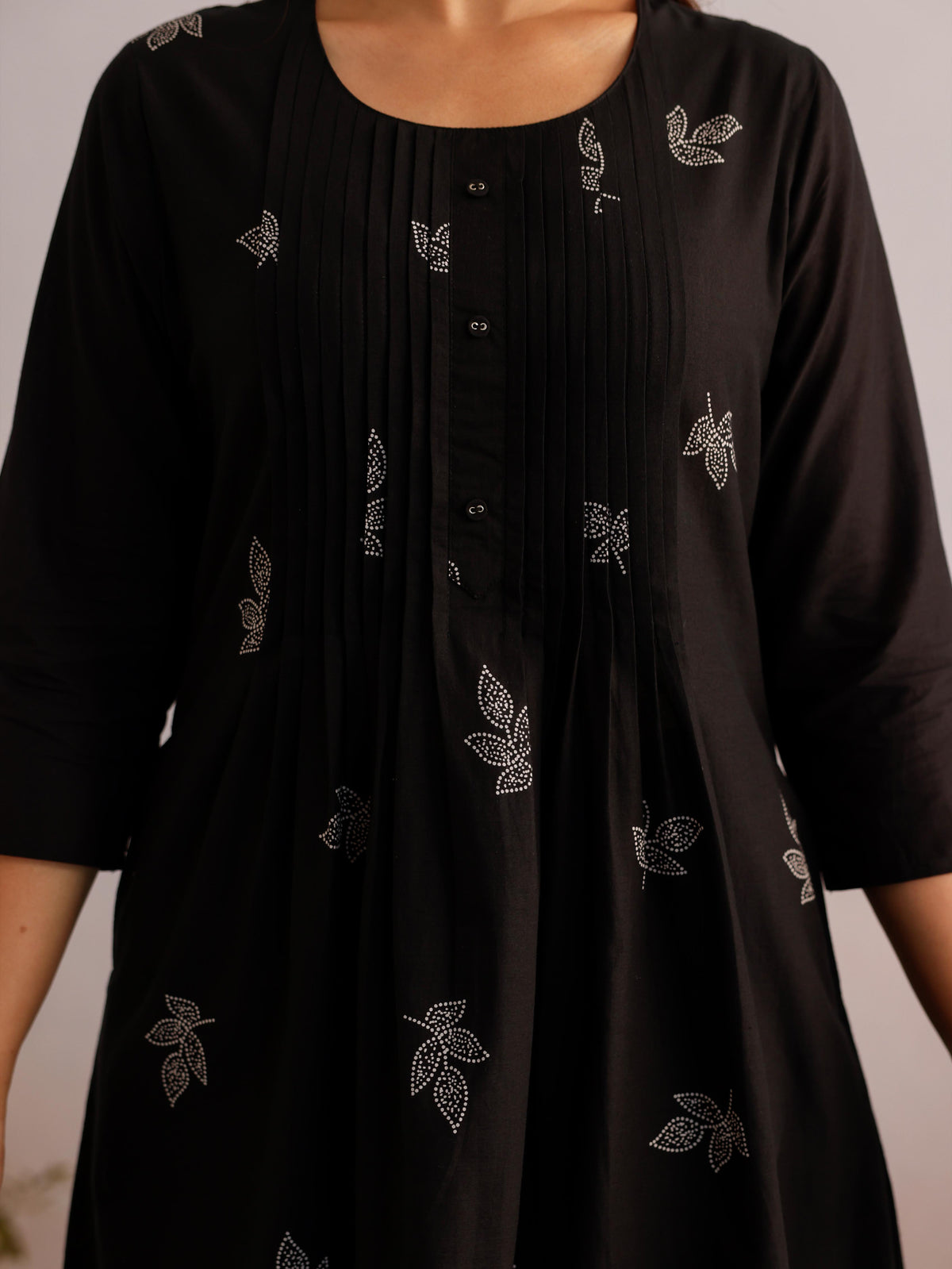 Soft Cotton Placement Print A-Line Black Kurta