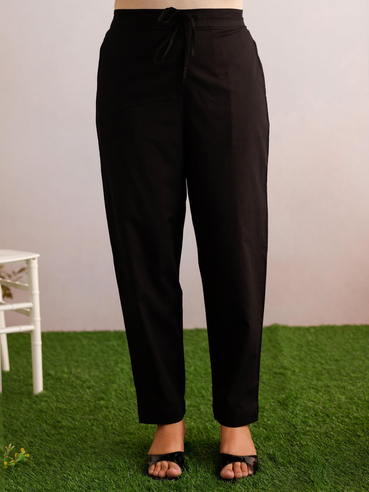 Soft Cotton Placement Print A-Line Black Kurta