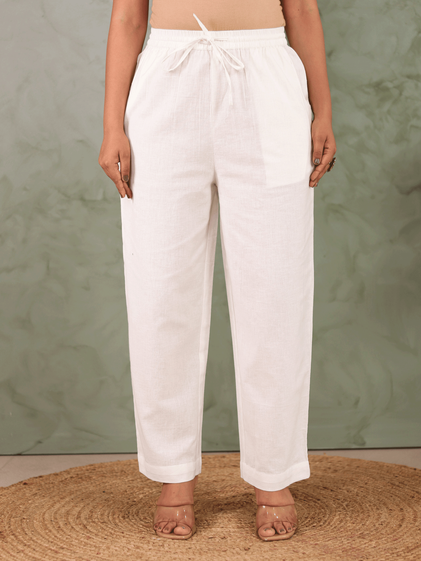 Embroidered Linen cotton Solid Straight Off White Kurta