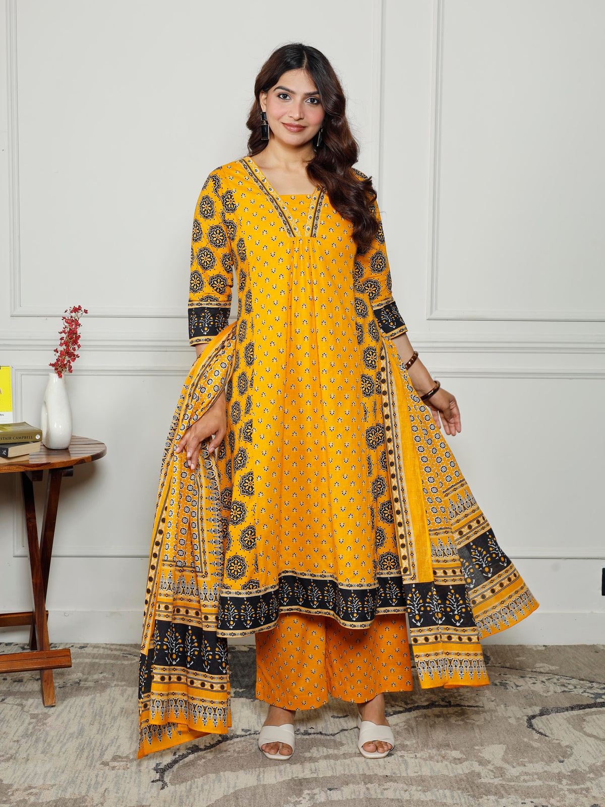 Cotton Voile Floral Yellow Dupatta