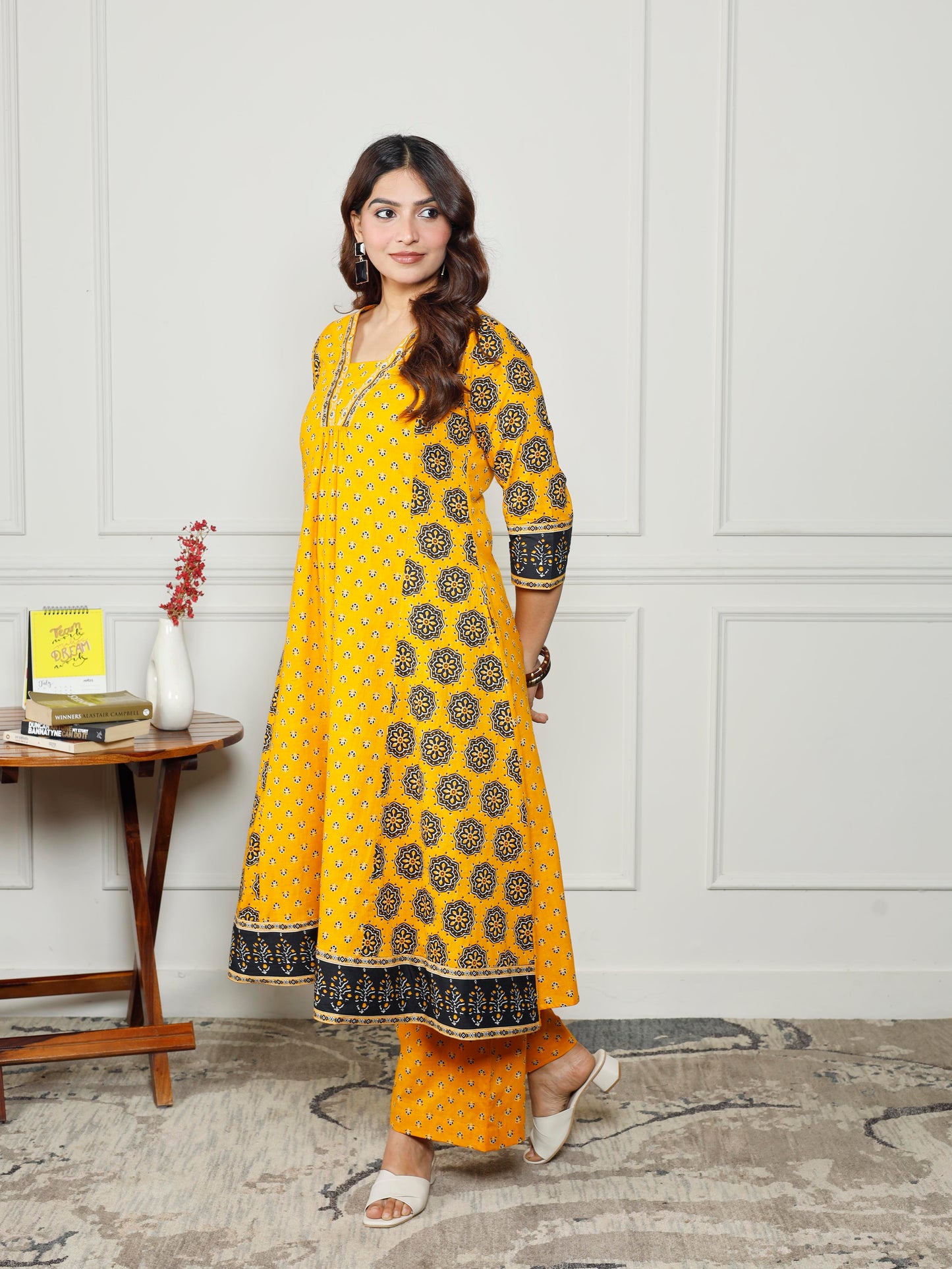 Soft cotton Floral Anarkali Yellow Kurta