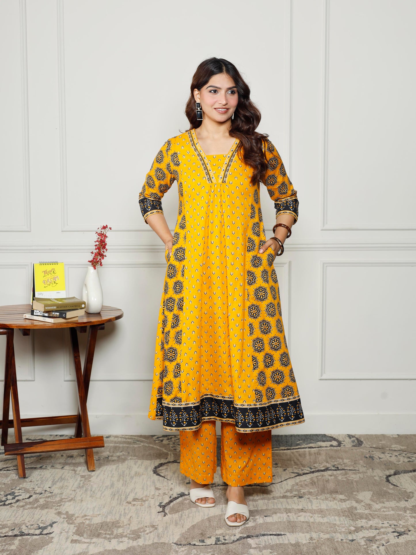Soft cotton Floral Anarkali Yellow Kurta