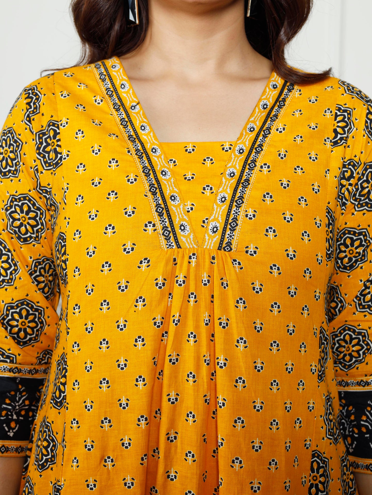 Soft cotton Floral Anarkali Yellow Kurta