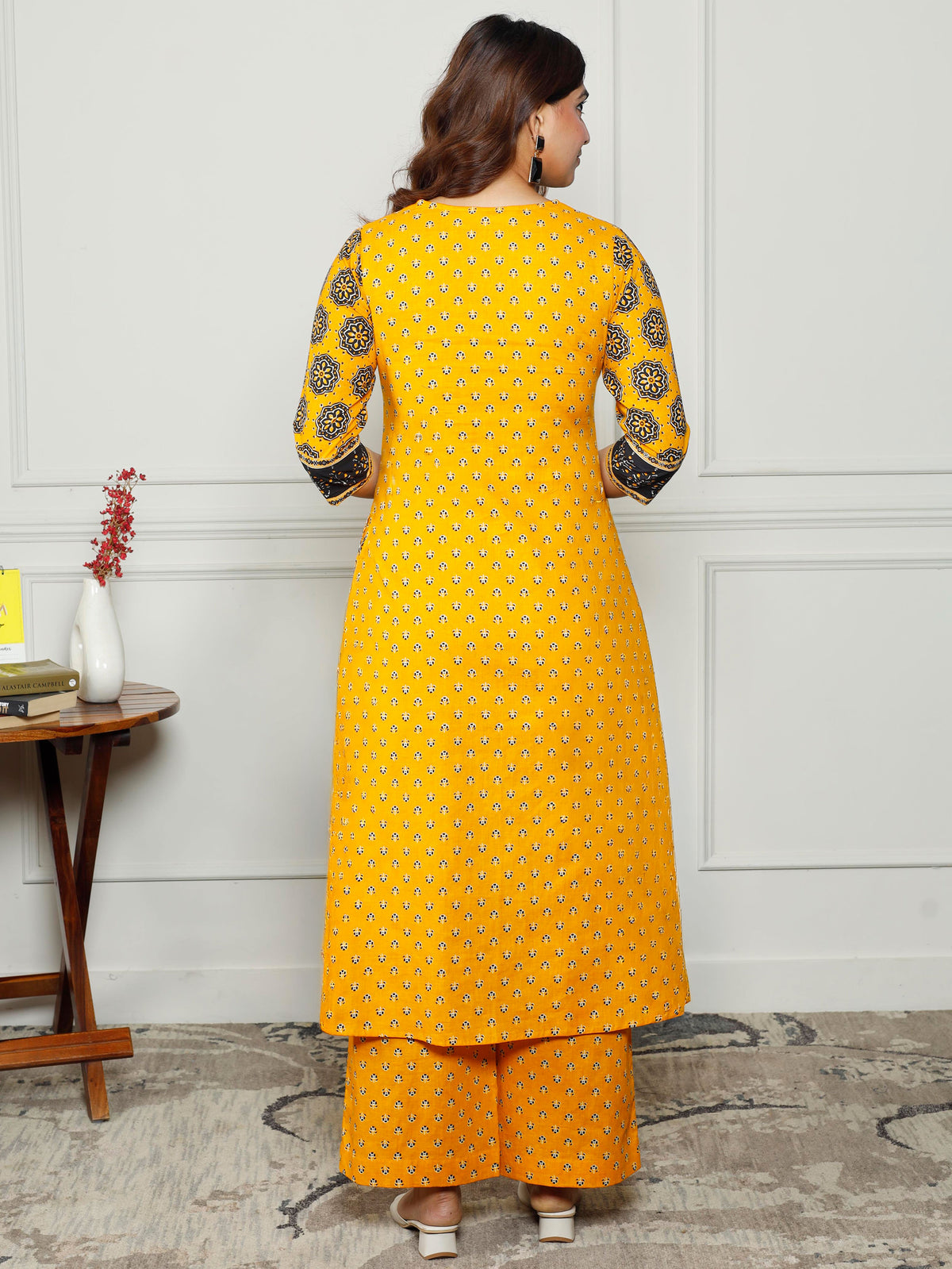 Soft Cotton Floral Anarkali Yellow Kurta