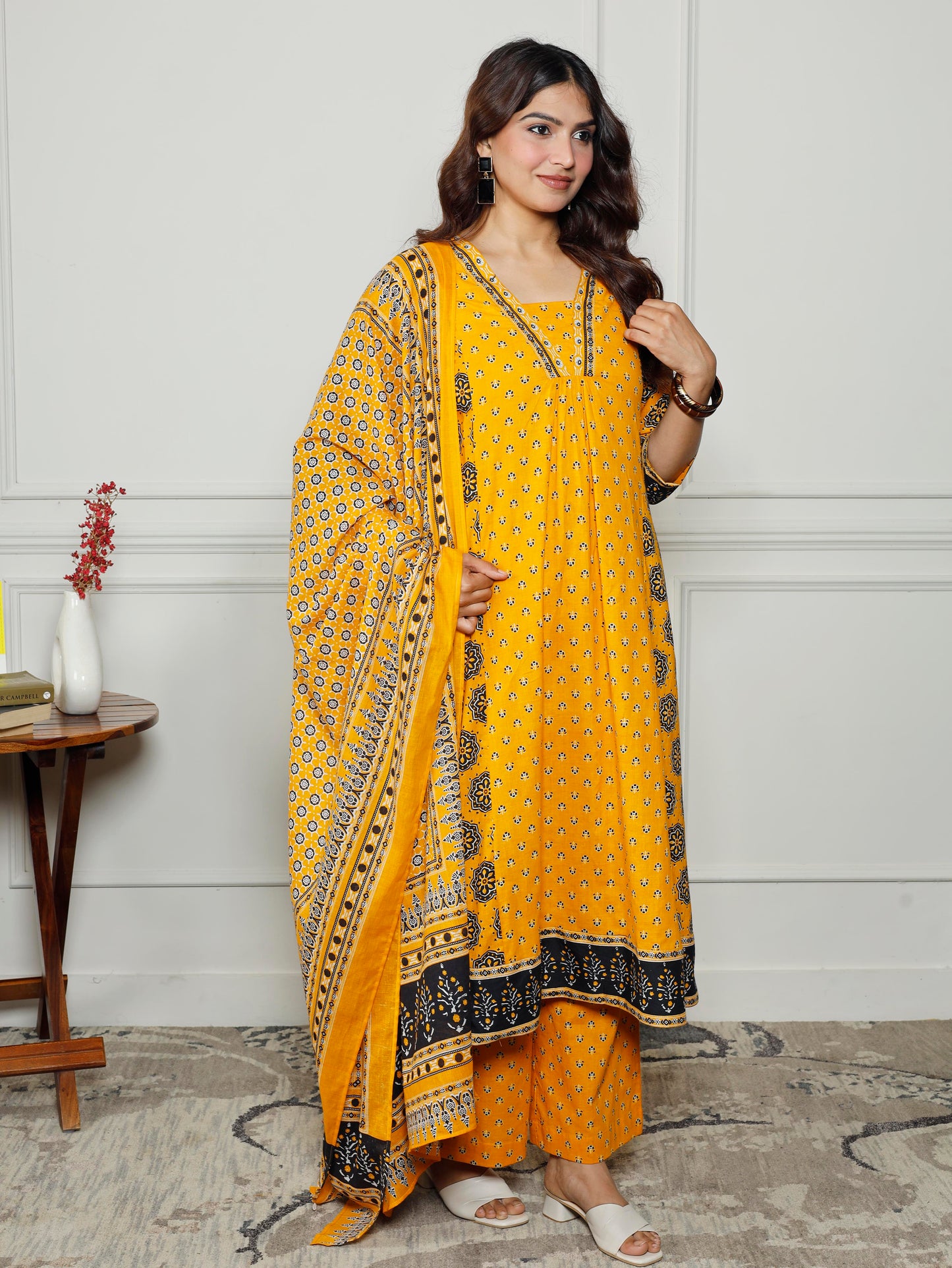 Soft cotton Floral Anarkali Yellow Kurta